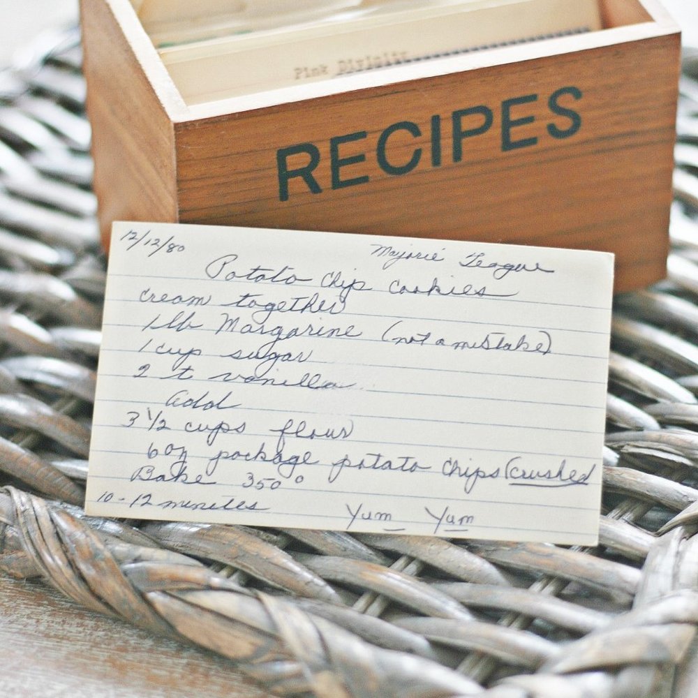 Vintage Wood Index Recipe Card Box W/ Handwritten recipes  made in Japan